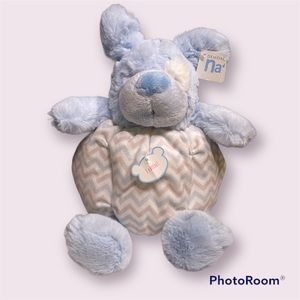 Nat & Jules blue white and gray plush dog with rattle 8”